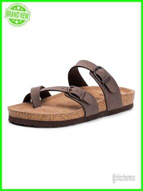 Slide Sandals with Soft Cork Footbed, Comfort Arch Support Flat Sandals for